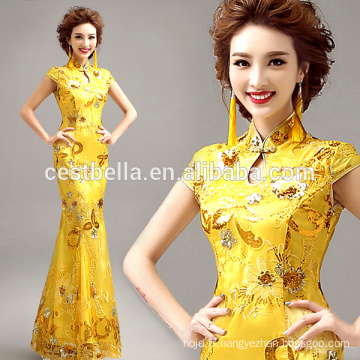 Vestido De Festa Longo Scoop Mermaid Robes de soirée Yellow Prom Dress 2017